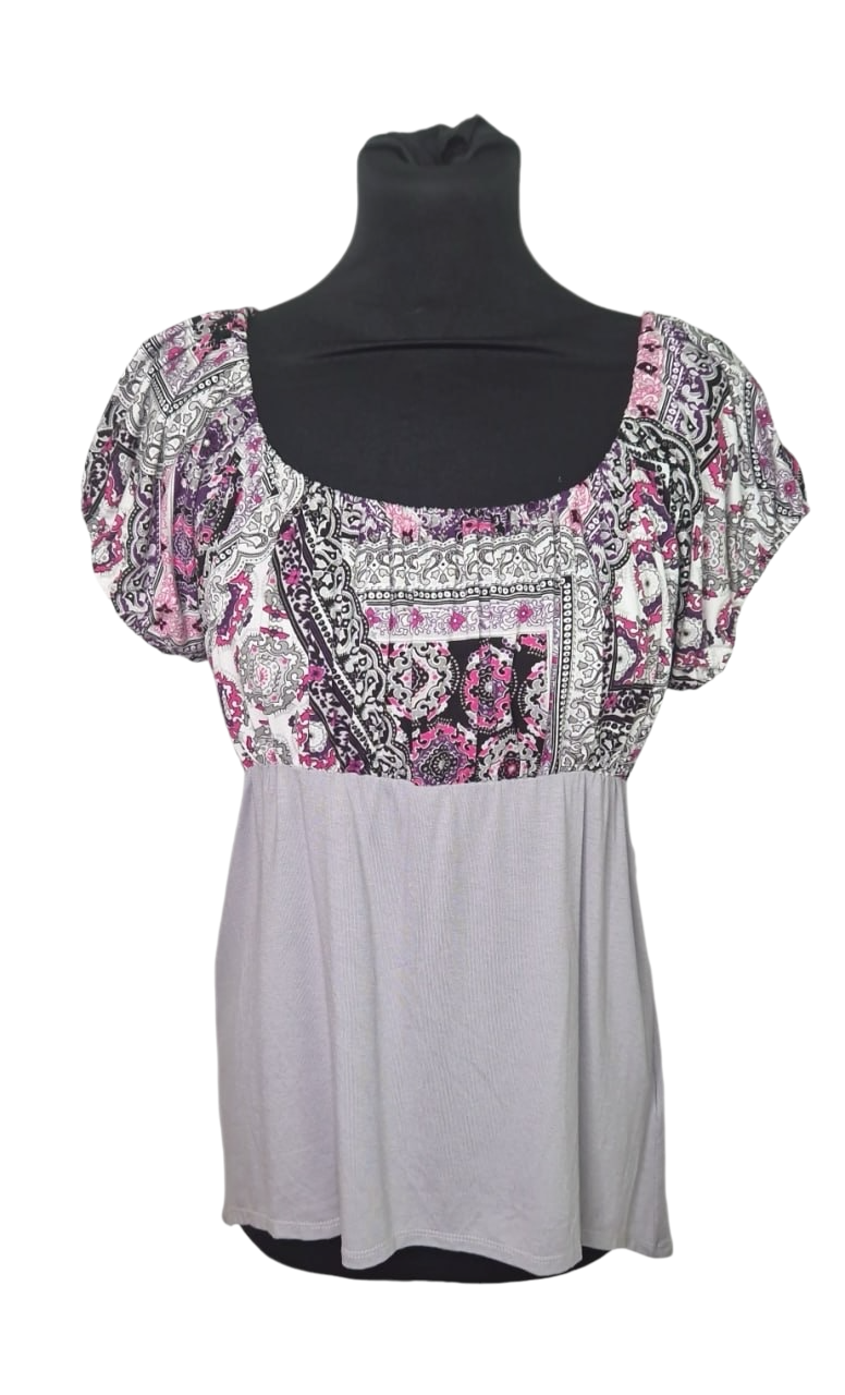 Carmenbluse kurze Puffärmel Hellgrau