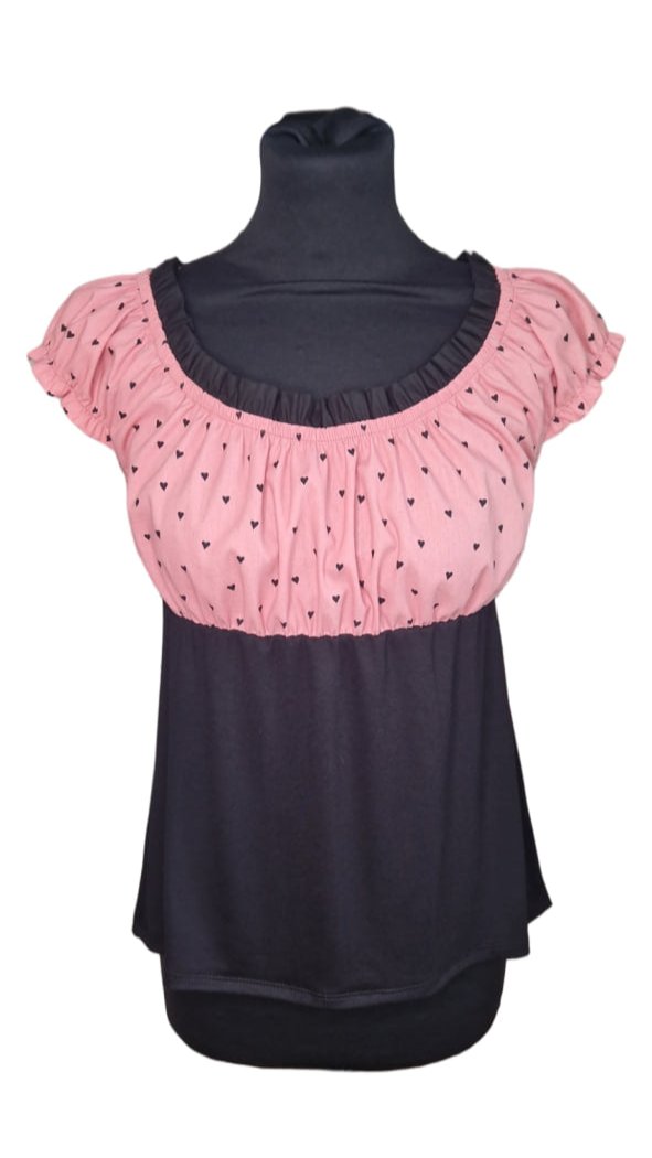 Carmenbluse kurze Puffärmel kleines Herzen bedruckt