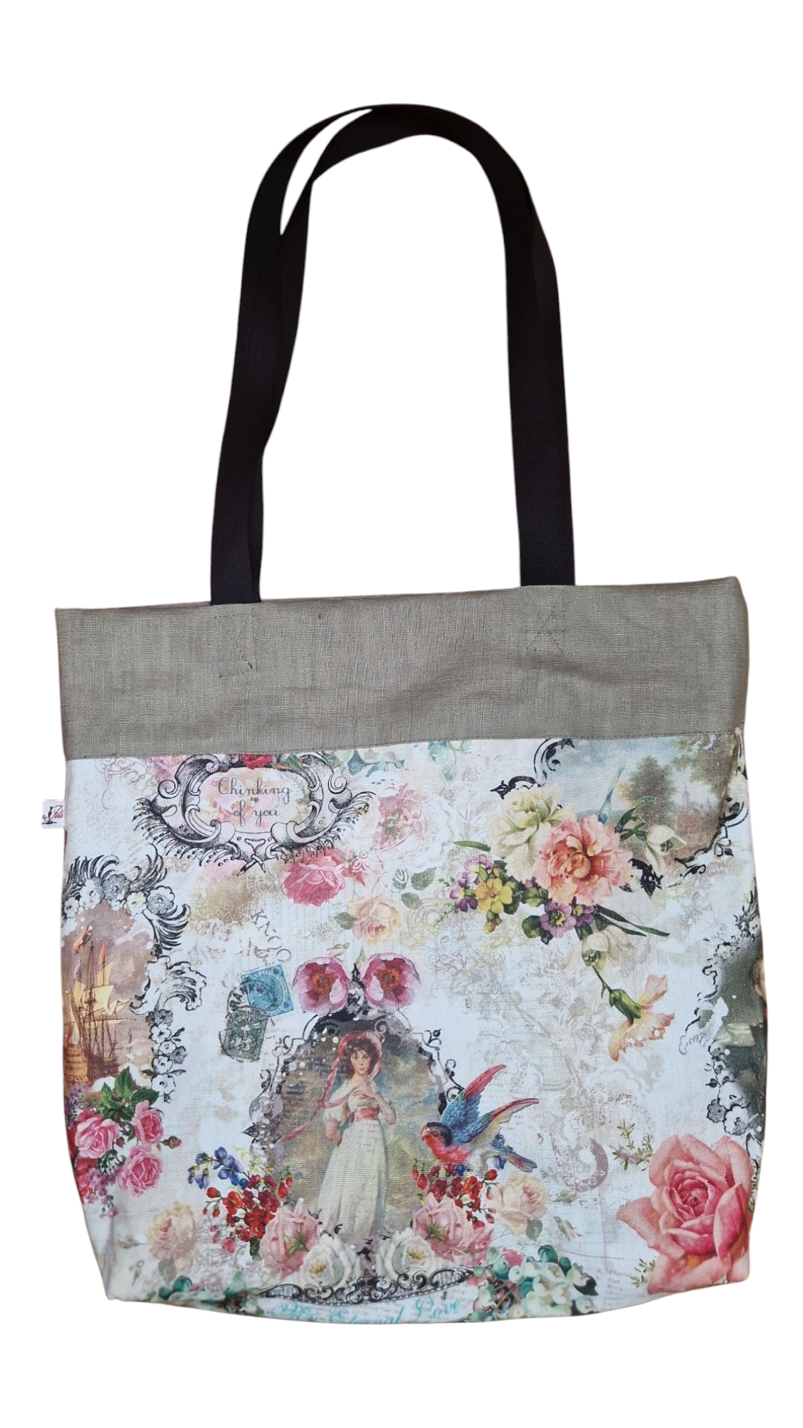 Einkaufsbeutel aus Leinen und Canvas Blumenmuster (1 Teil)