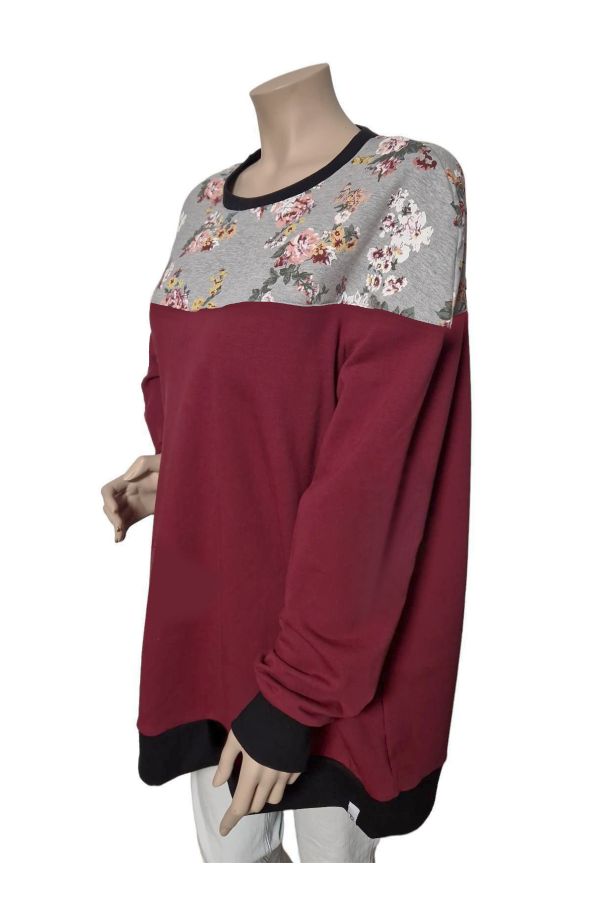 Warmer Sweatshirt Blumenmuster Bordeaux