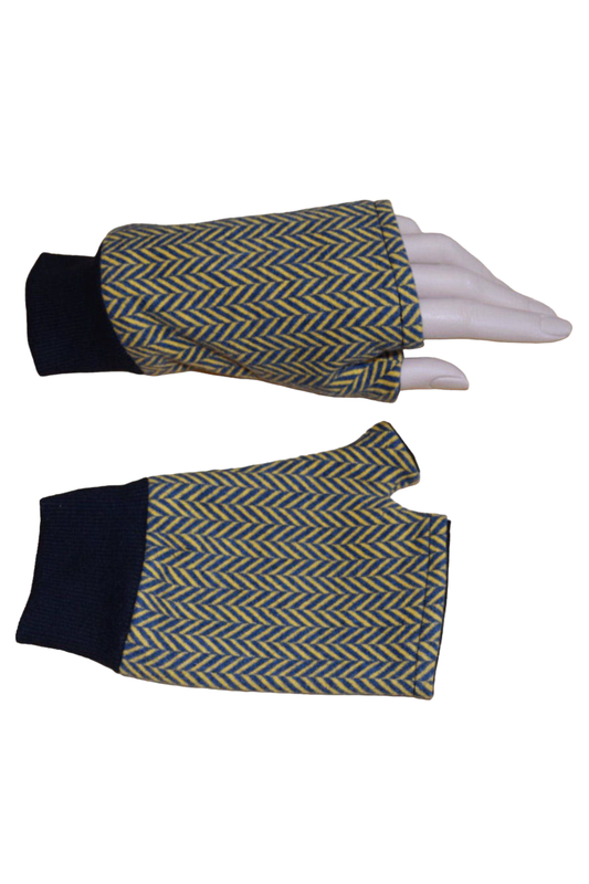 Kurze Handschuhe Jacquard Fischgrät Senf