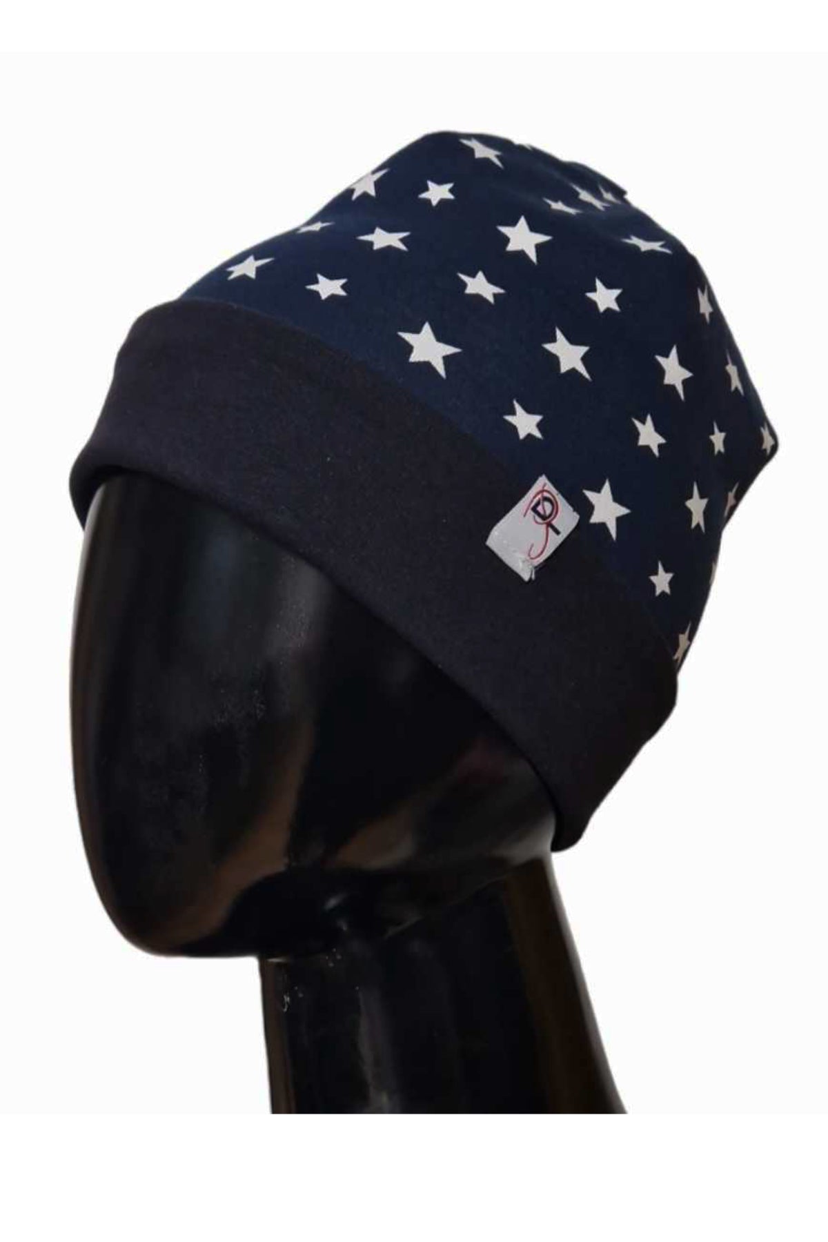 Wendebeanie Mütze Baumwolle Sterne marine