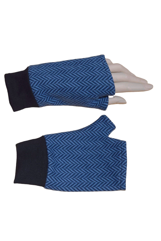 Kurze Handschuhe Jacquard Fischgrät Blau