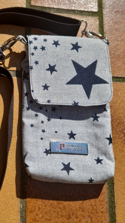 Handytasche zum Umhängen Canvas Sterne Hellgrau