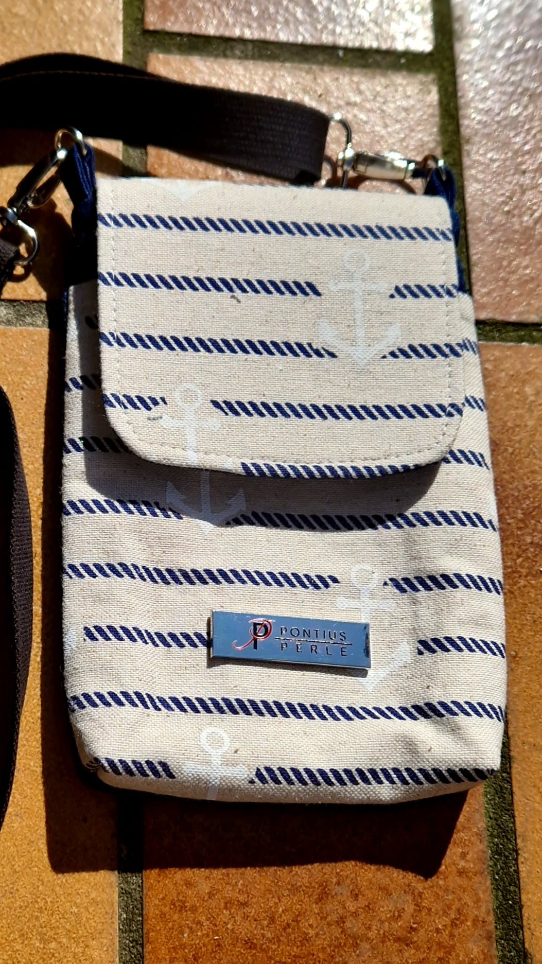 Handytasche zum Umhängen Canvas Anker Natur und Jeansblau