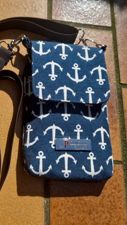 Handytasche zum Umhängen Canvas Anker Blau