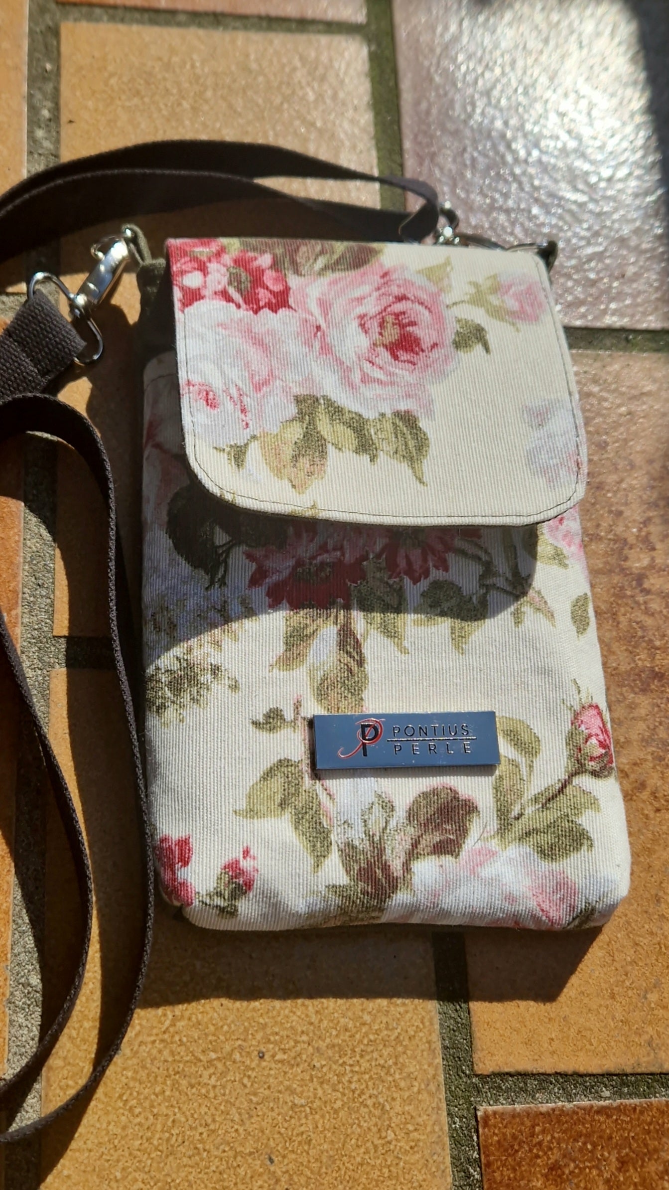 Handytasche zum Umhängen Canvas Blumen Natur und Khaki