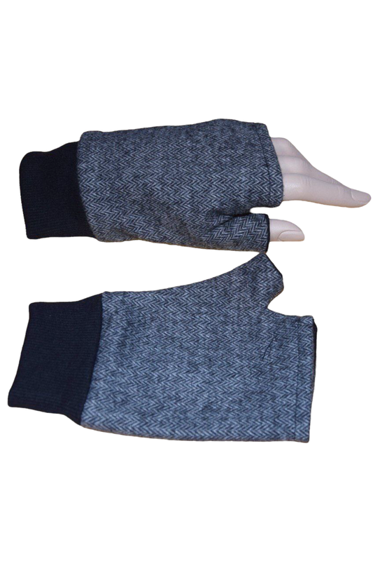 Kurze Handschuhe Jacquard Fischgrät Grau