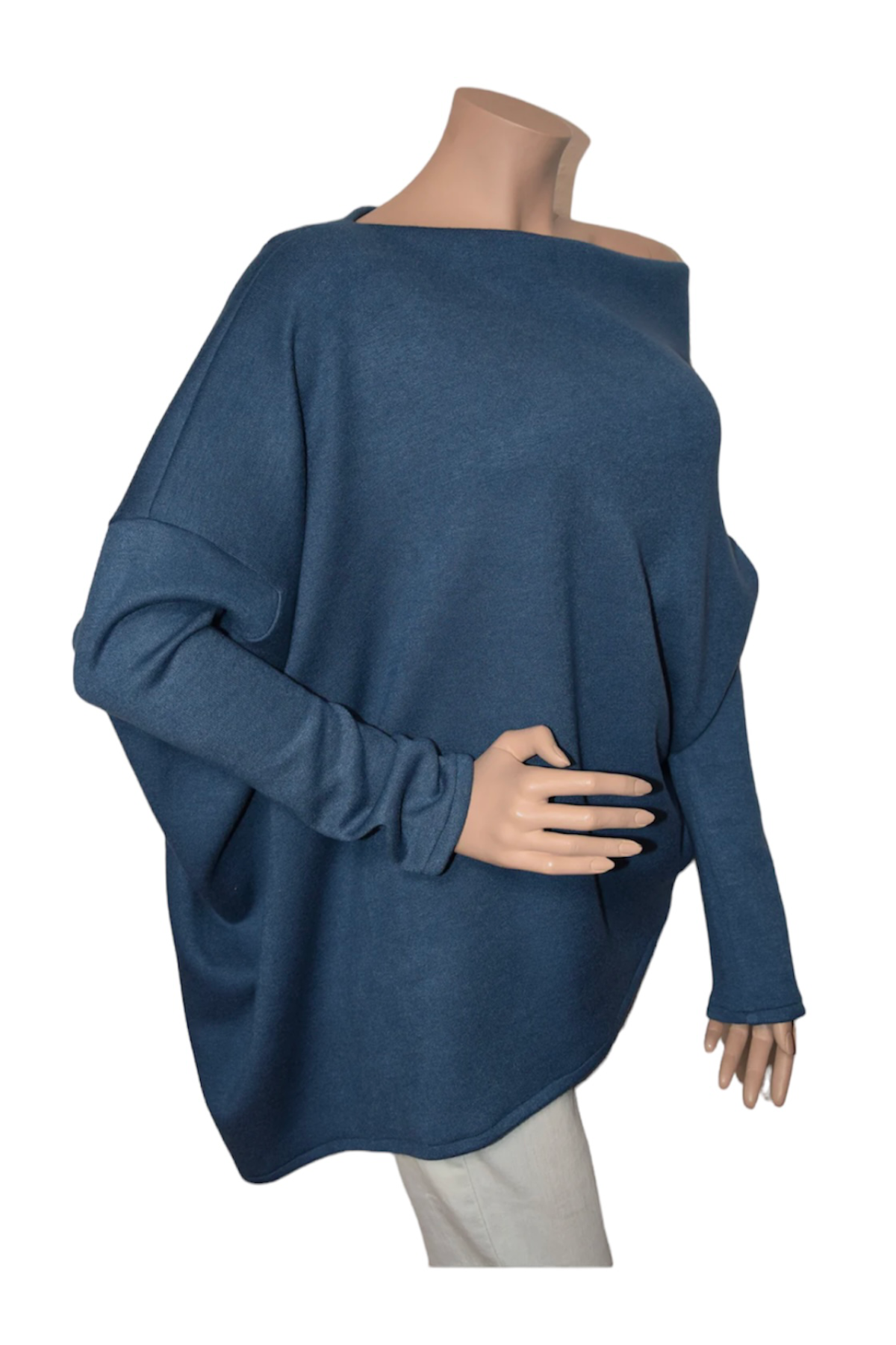 U-Boot Ausschnitt Long Design Strickpullover Jeansblau