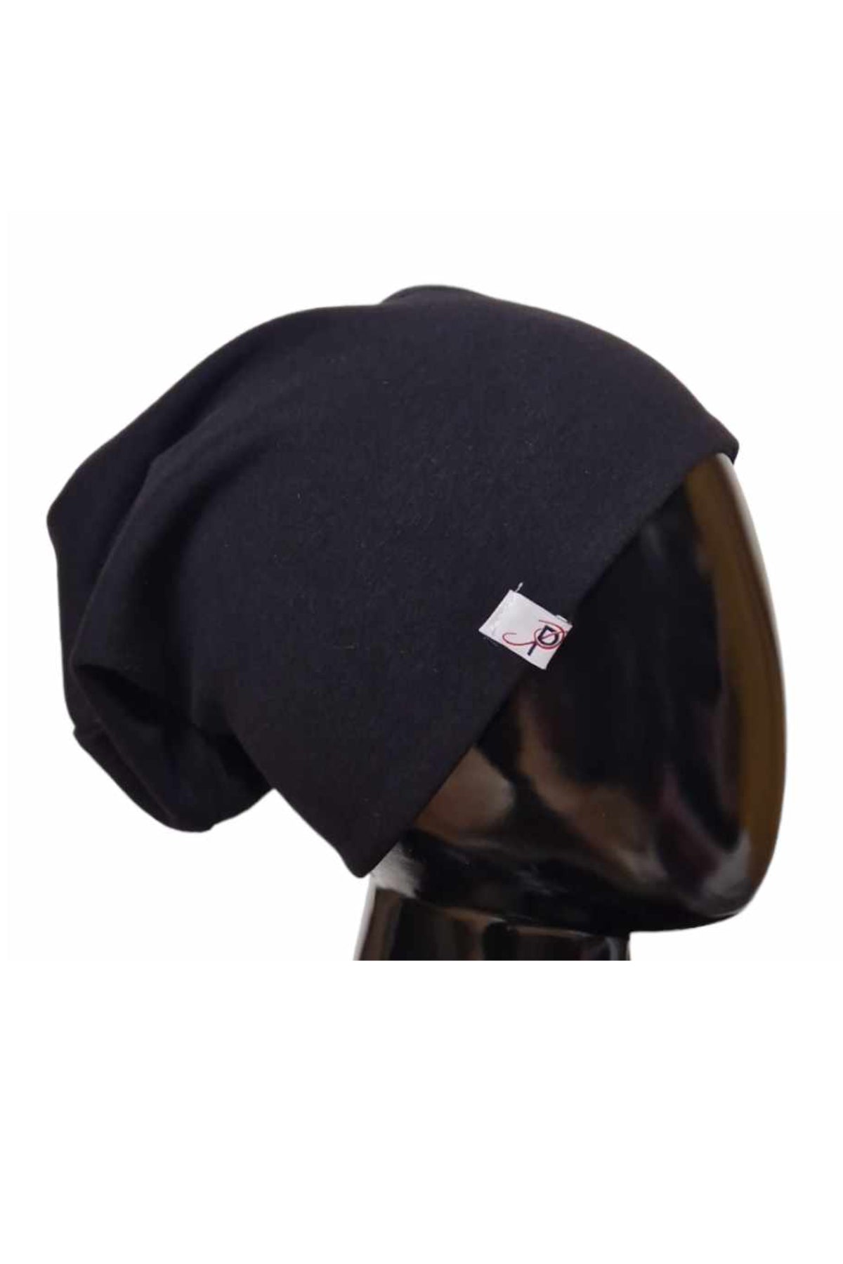 Long Wendebeanie Mütze Baumwolle Sterne schwarz