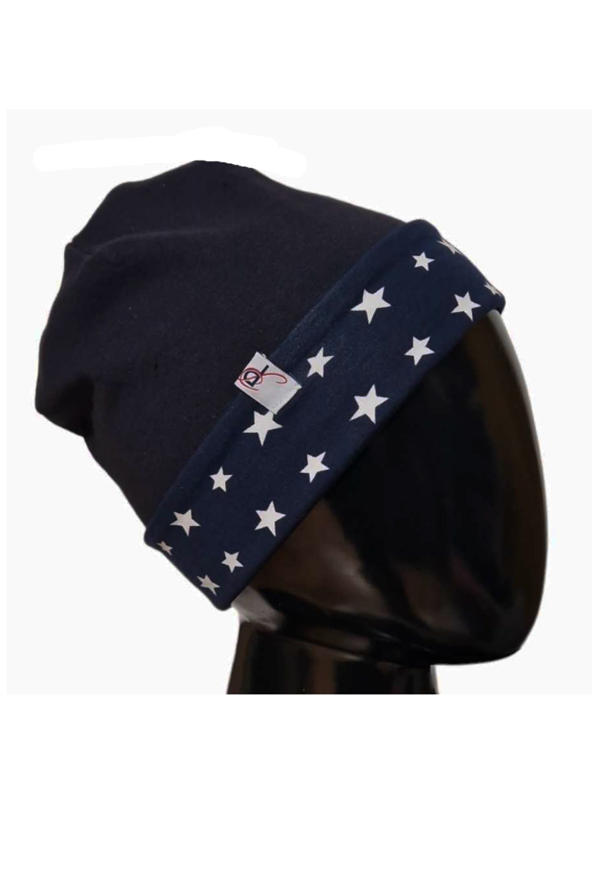Wendebeanie Mütze Baumwolle Sterne marine