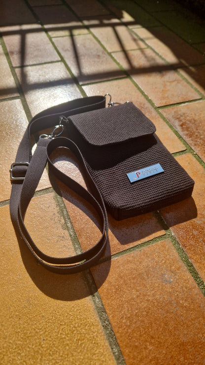 Handytasche zum Umhängen Waffelpiqué Schwarz