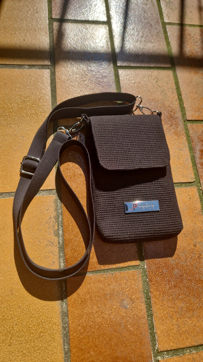 Handytasche zum Umhängen Waffelpiqué Schwarz