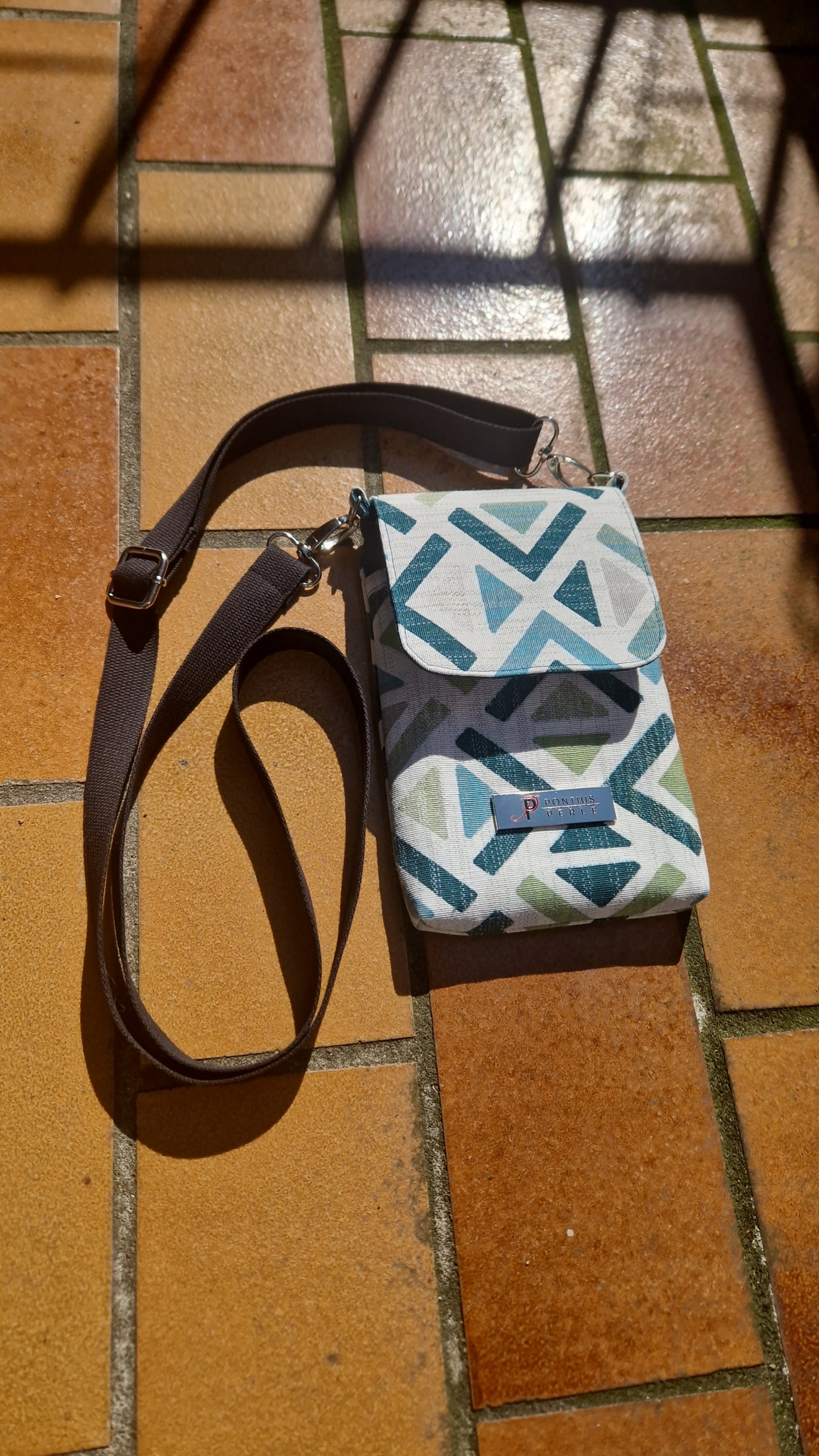 Handytasche zum Umhängen Canvas Abstrakt Petrol und Natur