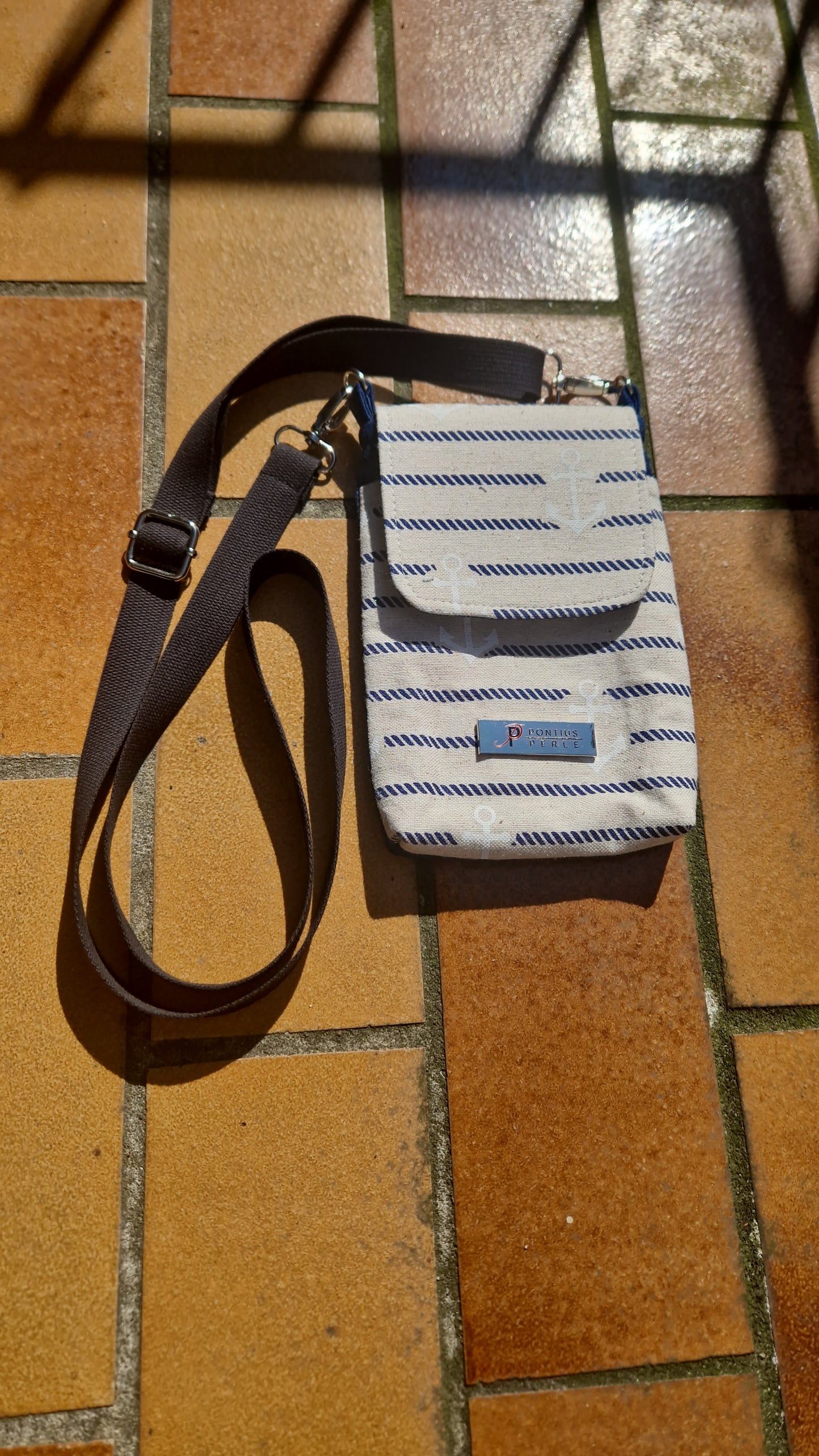 Handytasche zum Umhängen Canvas Anker Natur und Jeansblau