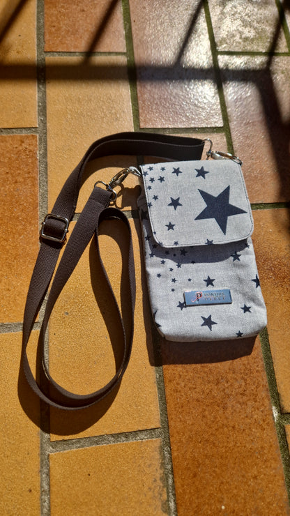 Handytasche zum Umhängen Canvas Sterne Hellgrau