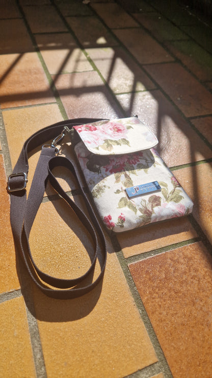 Handytasche zum Umhängen Canvas Blumen Natur und Khaki