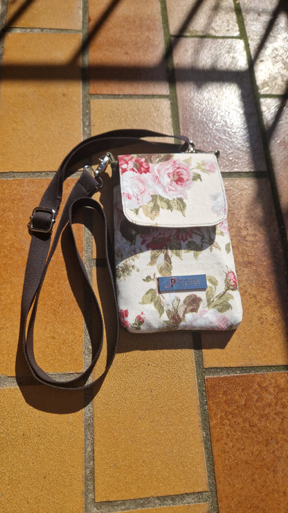 Handytasche zum Umhängen Canvas Blumen Natur und Khaki