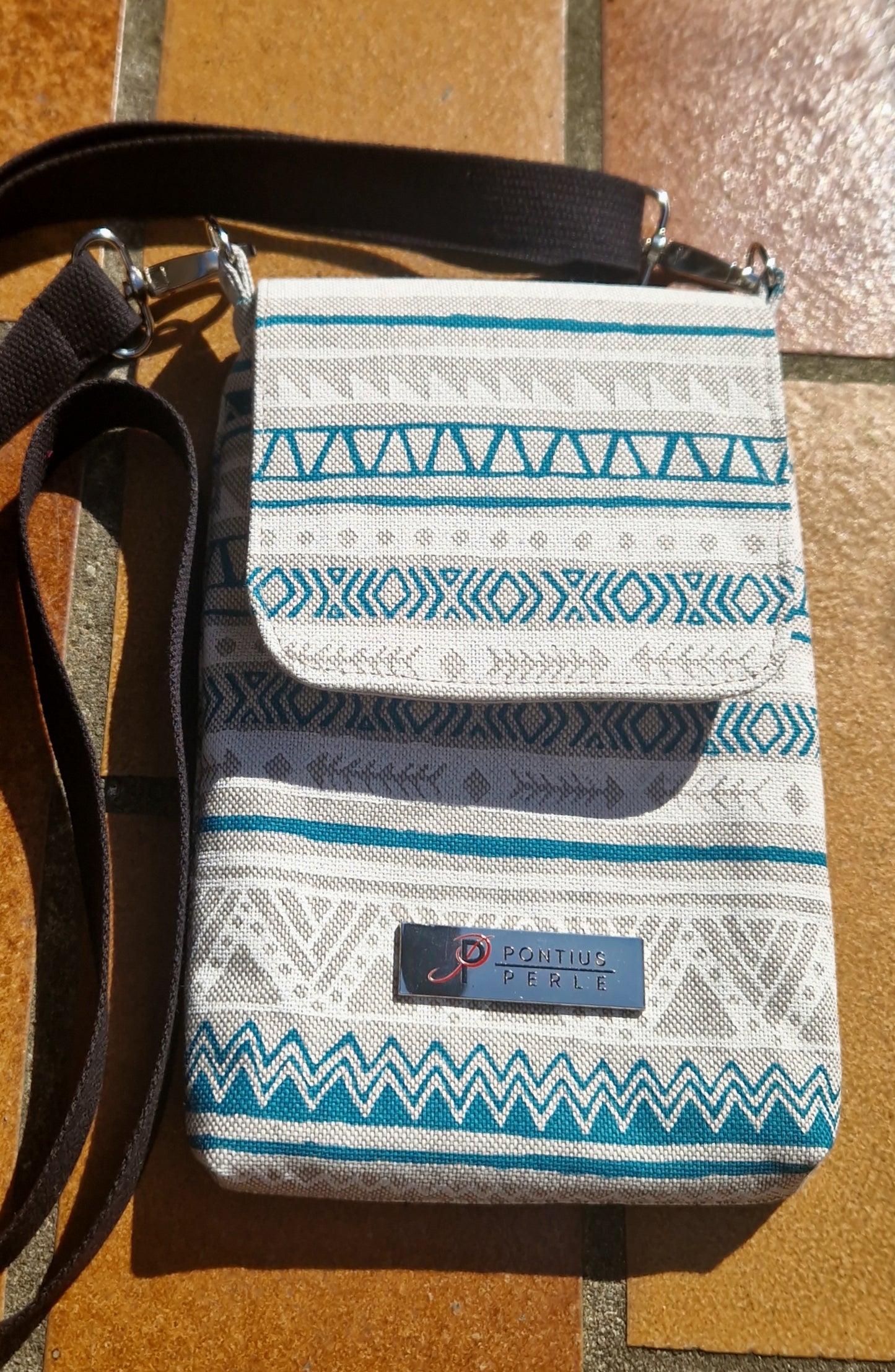 Handytasche zum Umhängen Canvas Streifen Natur und Grün