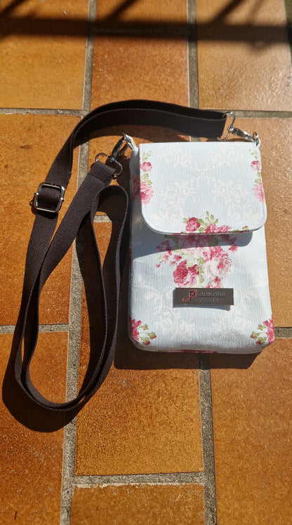 Handytasche zum Umhängen Canvas Blumen Hellblau