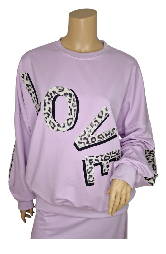 Lavendel Sweatshirt Sommersweat LOVE Leoparden