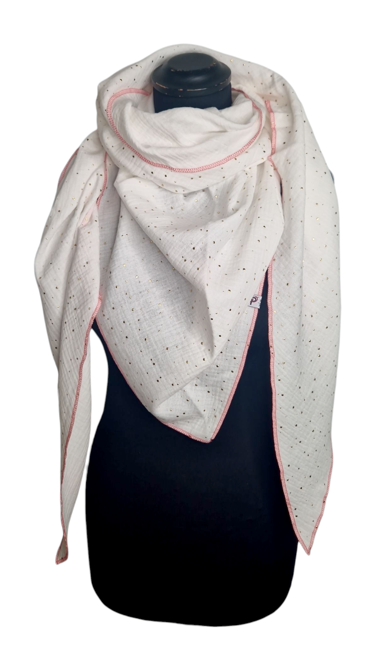 Gold Punkte Musselintuch mit Neonrand-Pink, weiß