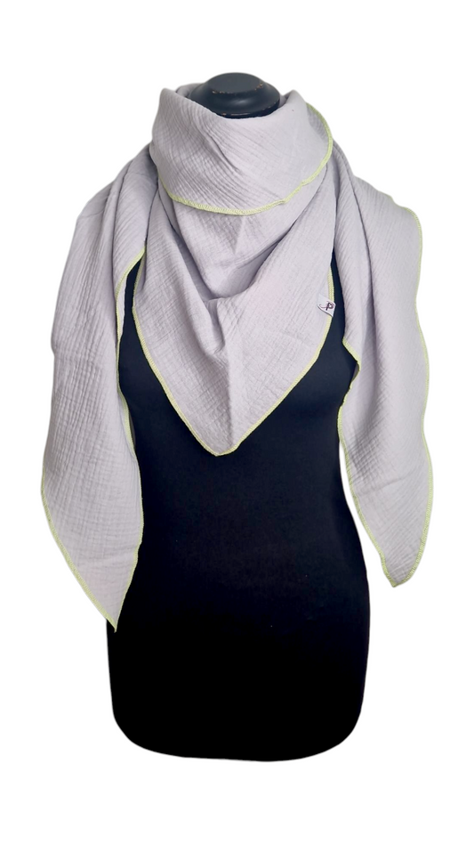 Uni Musselintuch mit Neonrand-Gelb, Hellgrau