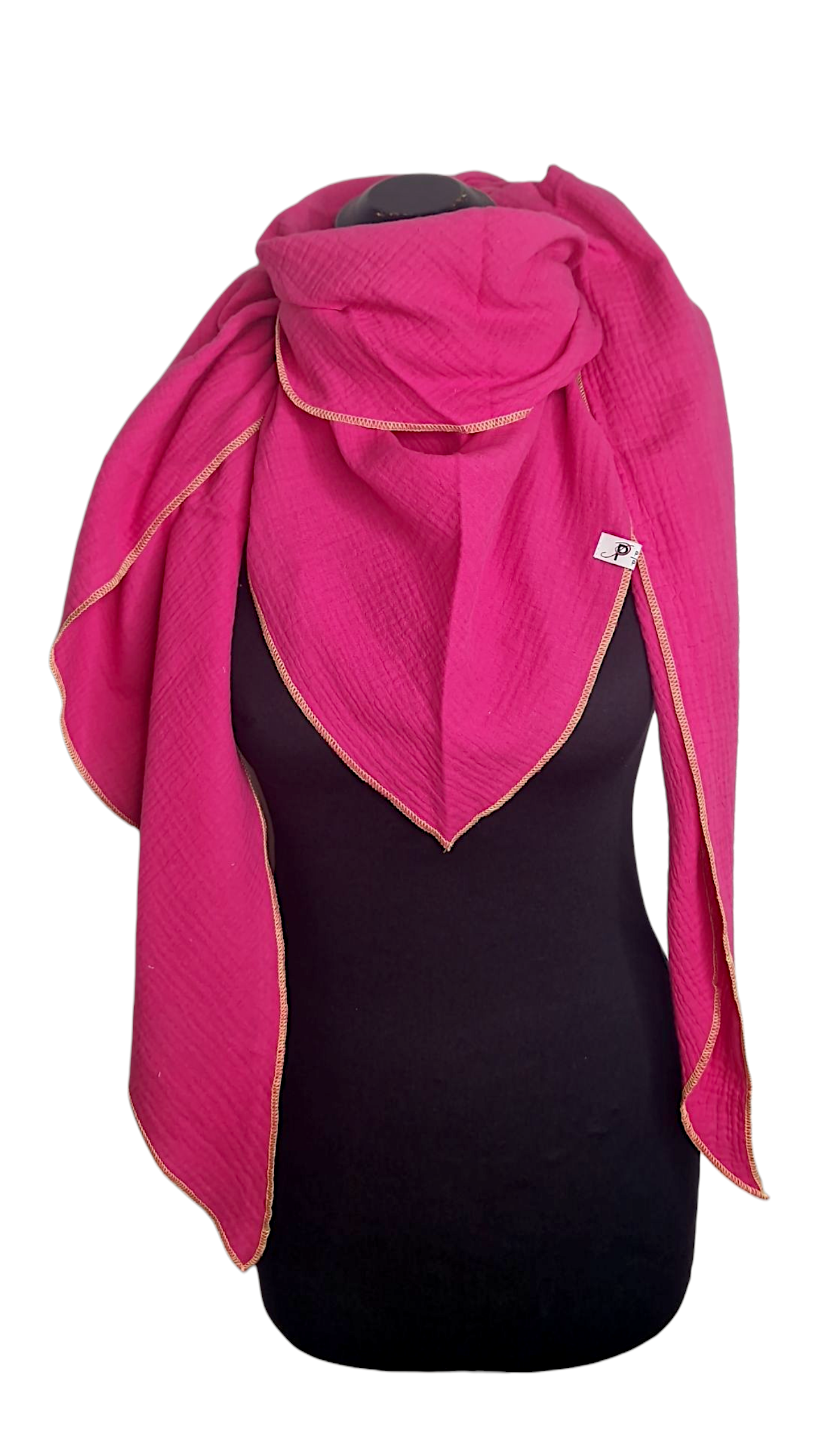 Uni Musselintuch mit Neonrand-Gelb, Pink