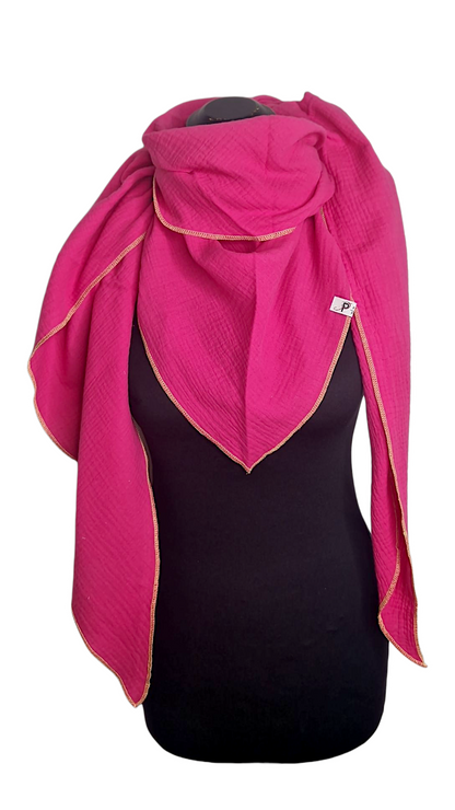 Uni Musselintuch mit Neonrand-Gelb, Pink