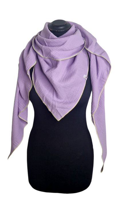 Uni Musselintuch mit Neonrand-Gelb, Lavendel