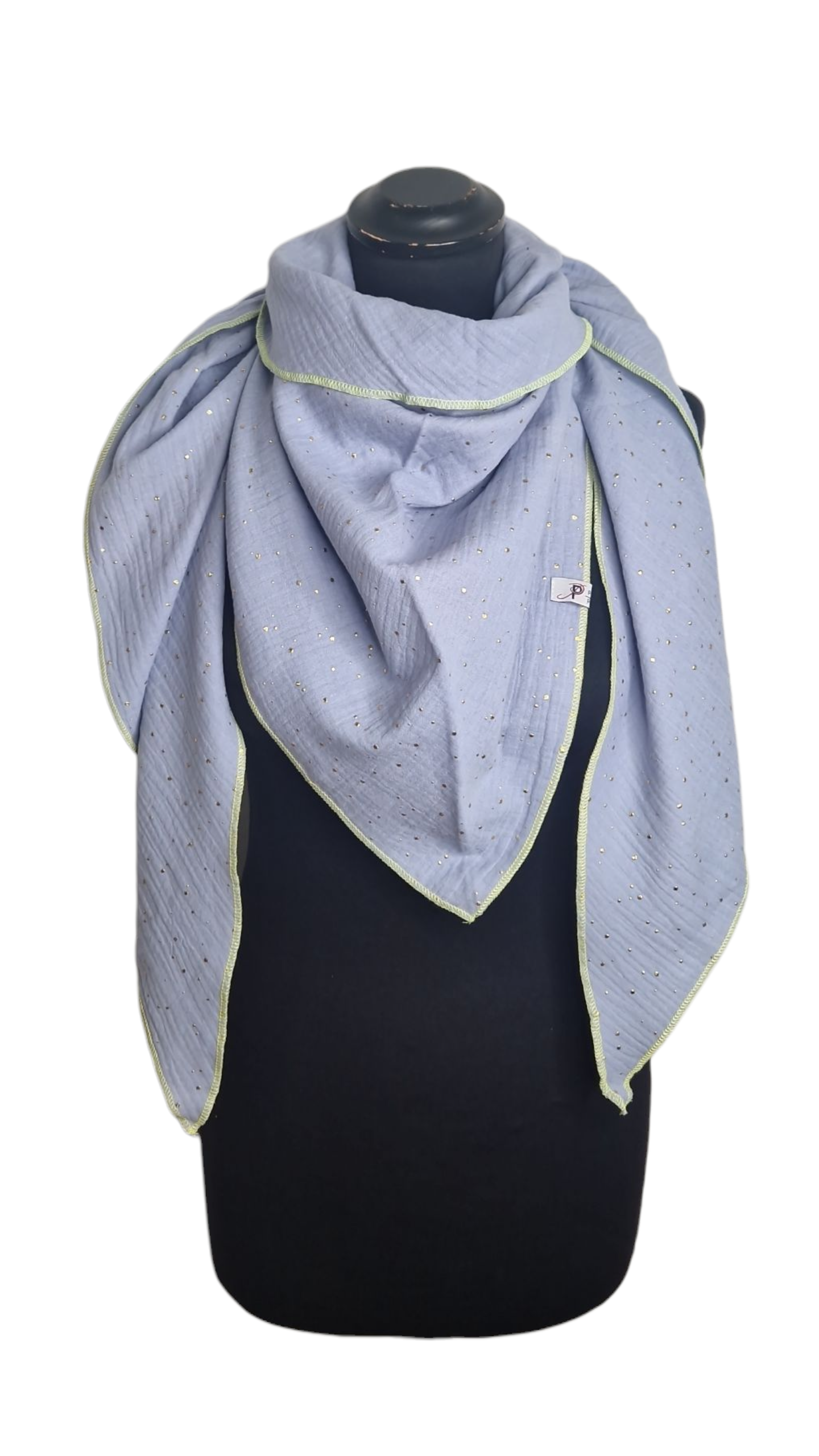 Gold Punkte Musselintuch mit Neonrand-Gelb, Babyblau