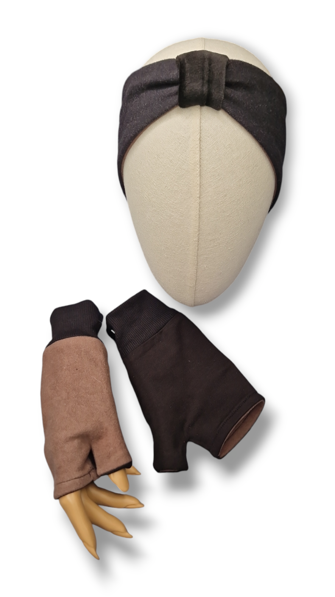 Set Stirnband und Handschuhe zum Wenden Taupebraun