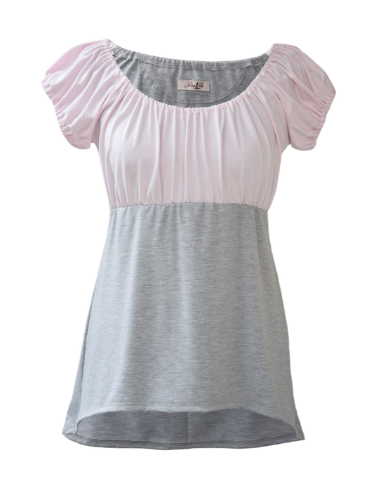 Carmenausschnitt Hellrosa Hellgrau Melange