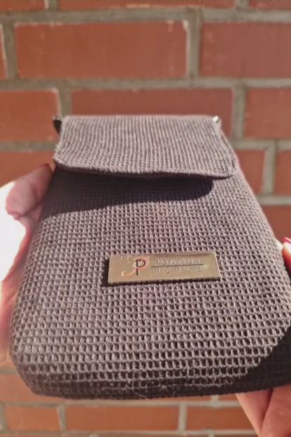 Handytasche zum Umhängen Waffelpiqué Schwarz