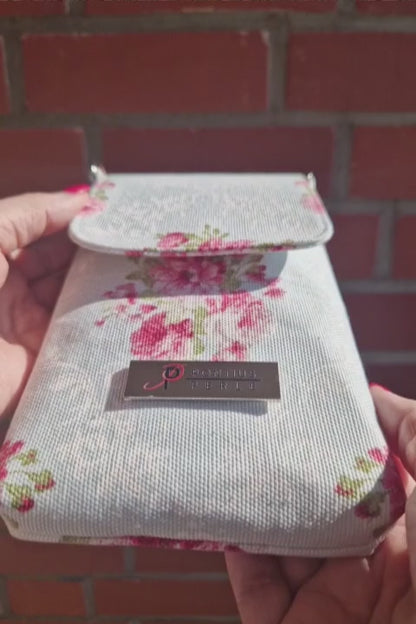 Handytasche zum Umhängen Canvas Blumen Hellblau