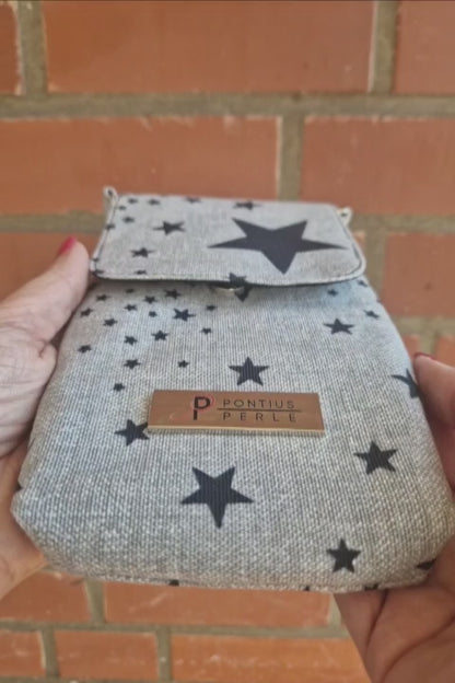 Handytasche zum Umhängen Canvas Sterne Hellgrau