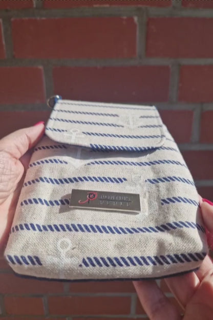 Handytasche zum Umhängen Canvas Anker Natur und Jeansblau