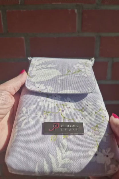Handytasche zum Umhängen Canvas Blumen Lavendel