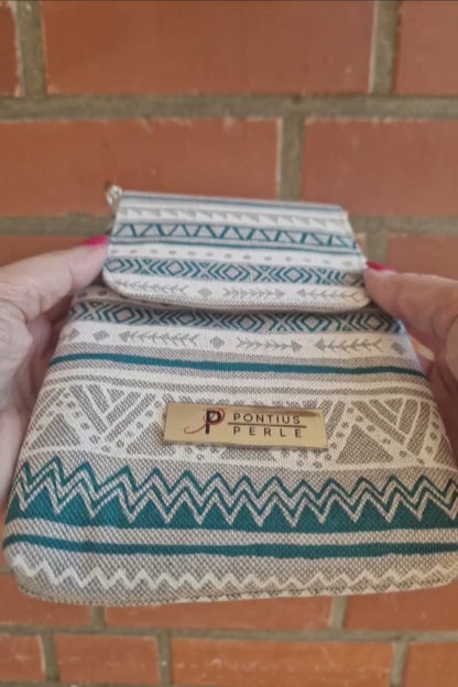 Handytasche zum Umhängen Canvas Streifen Natur und Grün