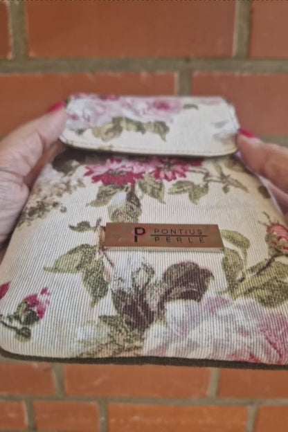 Handytasche zum Umhängen Canvas Blumen Natur und Khaki