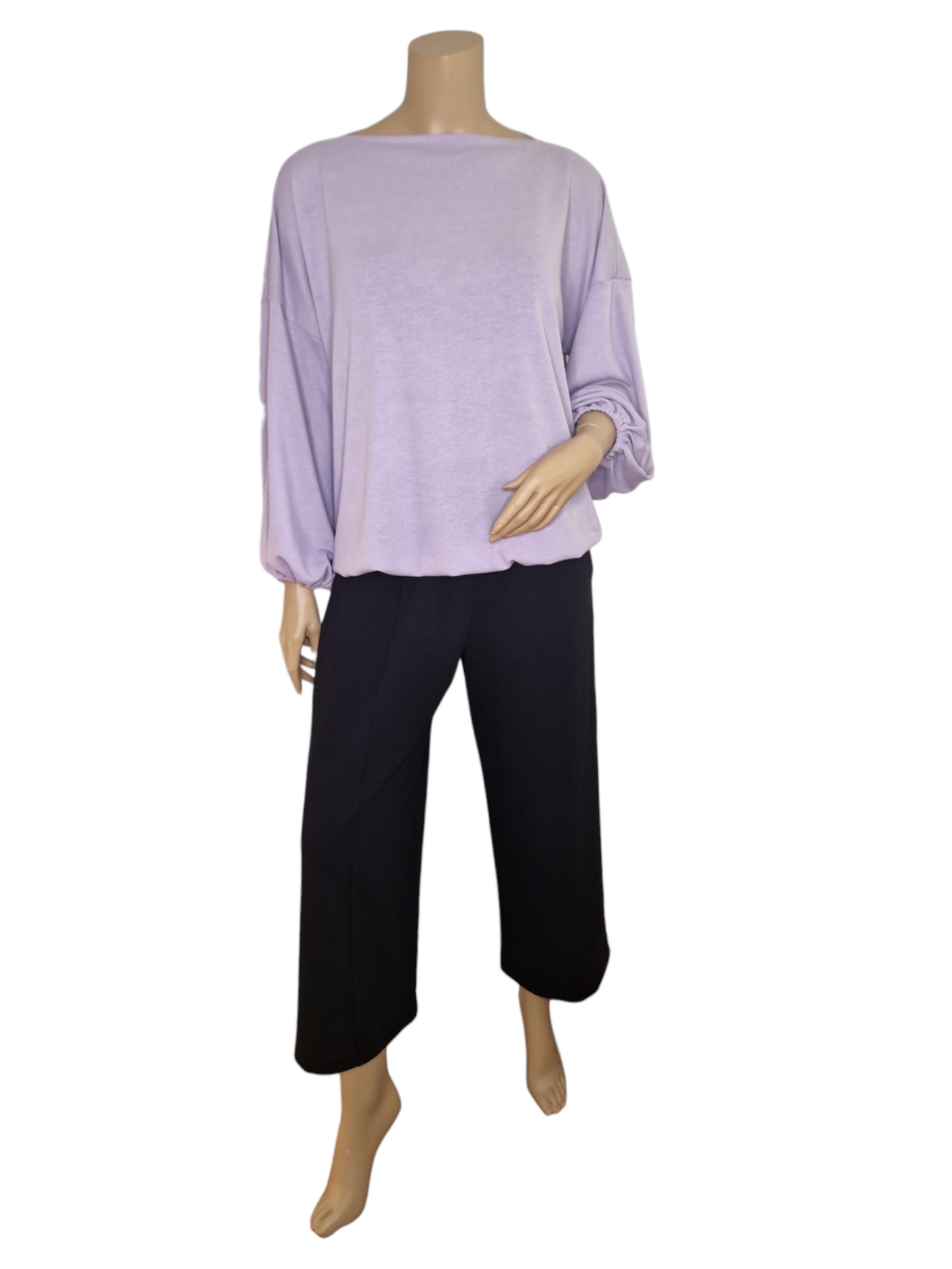 U-Boot Ausschnitt Feinstrick Pullover Lavendel