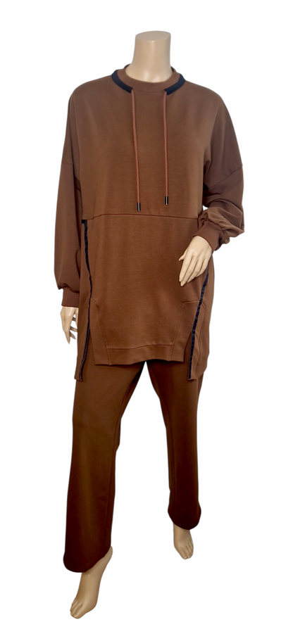 Sweatpullover in Kaffee-Braun mit Kordel-Design