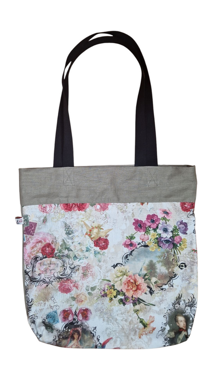 Einkaufsbeutel aus Leinen und Canvas Blumenmuster (1 Teil)