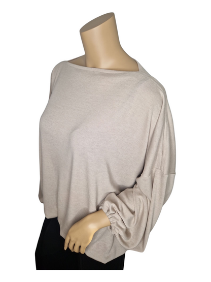 U-Boot Ausschnitt Feinstrick Pullover Beige