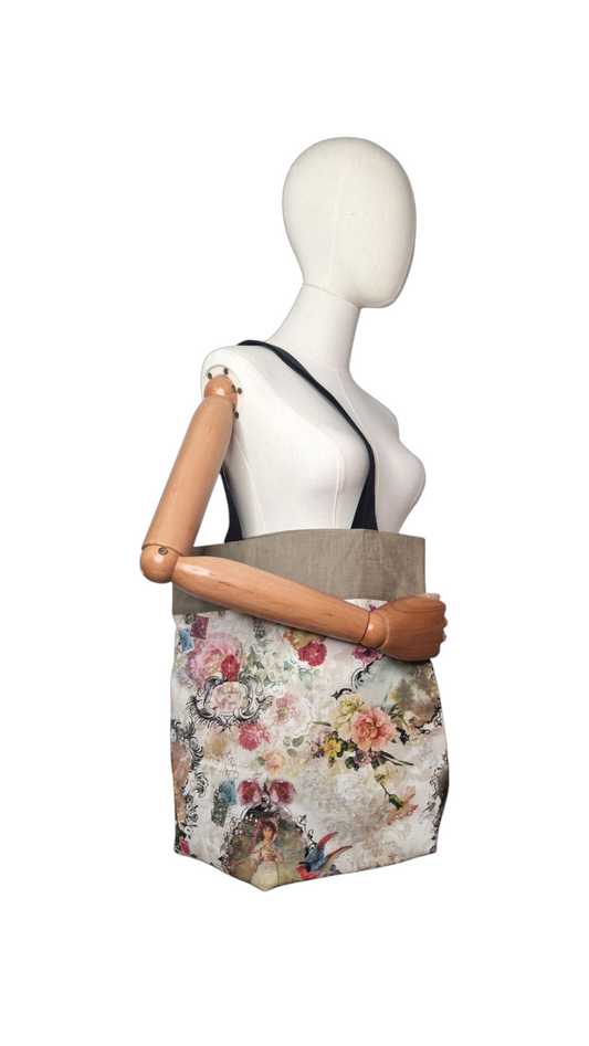 Einkaufsbeutel aus Leinen und Canvas Blumenmuster (1 Teil)