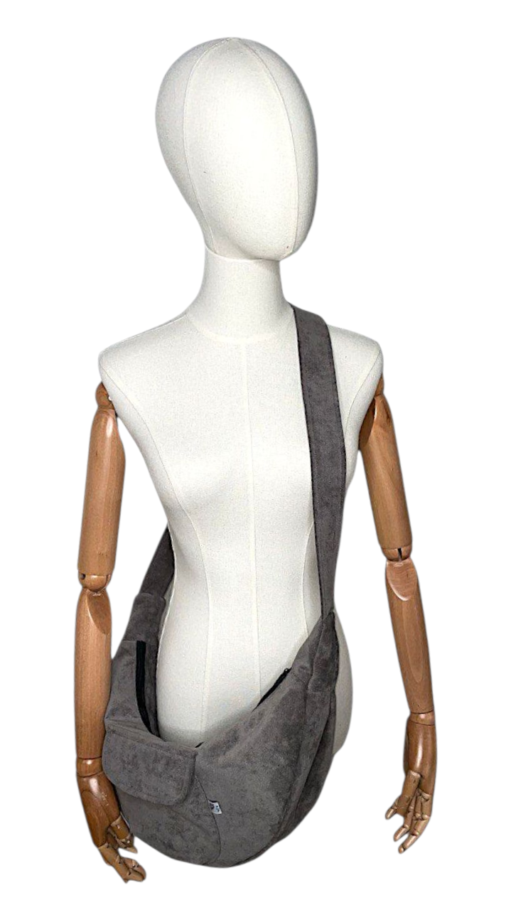 Samt Mondtasche mit Falte in Taupebraun