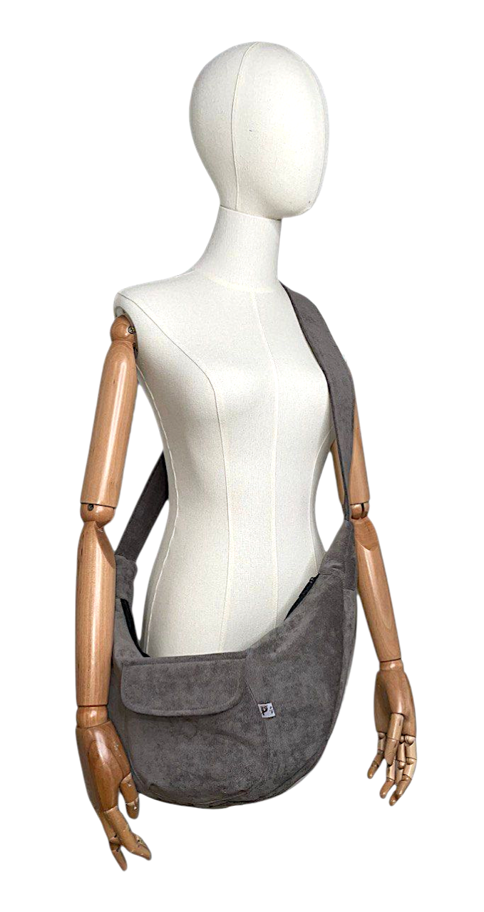 Samt Mondtasche mit Falte in Taupebraun