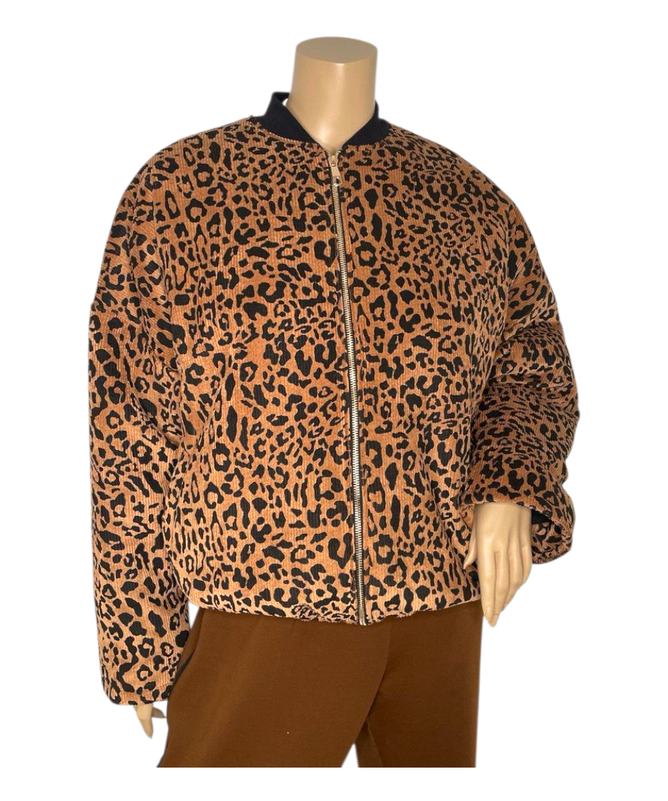 Feincord Winter-Bomberjacke Leopard
