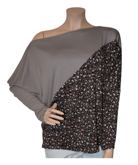 Dolmanärmel-Pullover Leoparden dunkeltaupe/taupe