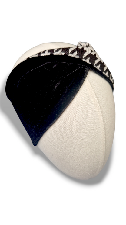 Set Stirnband und Handschuhe zum Wenden Hahnentritt/Samt